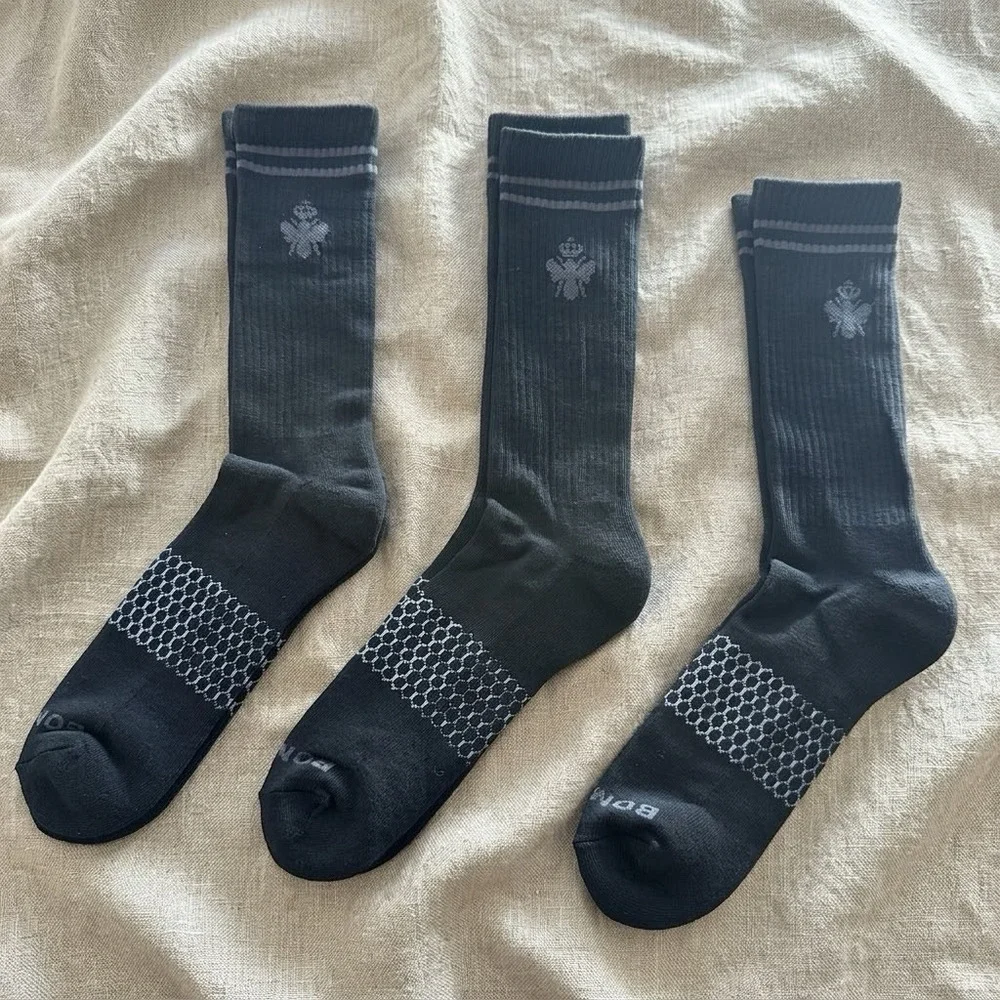 LOT OF 3 Bombas Men's Crew Socks XL Black/Gray Compression Athletic Running NEW